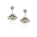 High-End Elegant Ladies Evening Dangle Earrings New Violet Fan-Shaped Gold-Plated Black Glaze for Foreign Trade Cross-Border