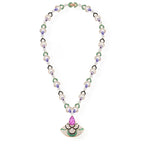 Fashionable Women's Zircon-Inlaid Brass Necklace with Zircon Fan-Shaped Pendant Champagne Gold for Wedding Anniversary Gift