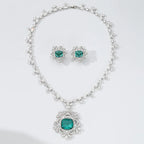 Rhodium Plated Fine Pendant Necklace Exquisite Fan-Shape with Handmade Zircon Inlay Elegant Charm for Weddings Banquets Parties