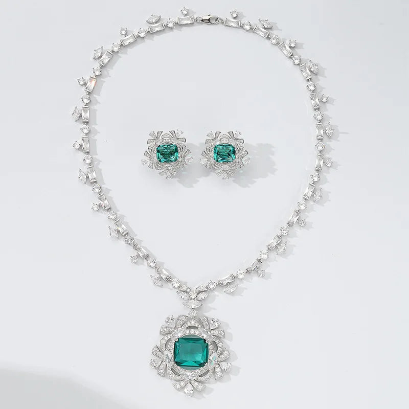 Rhodium Plated Fine Pendant Necklace Exquisite Fan-Shape with Handmade Zircon Inlay Elegant Charm for Weddings Banquets Parties