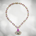 Fashionable Women's Zircon-Inlaid Brass Necklace with Zircon Fan-Shaped Pendant Champagne Gold for Wedding Anniversary Gift