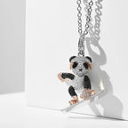 Creative Personality 3D Stereoscopic Red Panda Pendant Necklace Brass Skateboard Bear in Trendy Hip-Hop Style for Parties