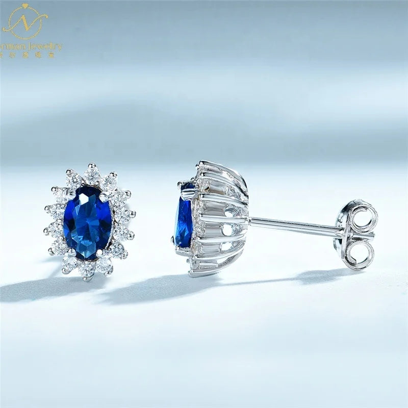 Luxury Rhinestone Blue Zircon Earrings Trendy Sterling Silver Hoop Earrings for Women Floral Shape Pattern Fashion Jewelry
