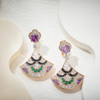 High-End Elegant Ladies Evening Dangle Earrings New Violet Fan-Shaped Gold-Plated Black Glaze for Foreign Trade Cross-Border