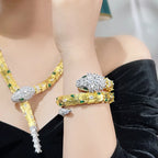 45Cm Gold Women Necklace Serpentine Green Zircon Fine Jewelry Necklaces for Ladies