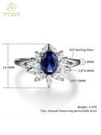 Women's Natural Royal Blue Sapphire Flower Ring Solid Gold Wedding or Engagement Jewelry for Parties