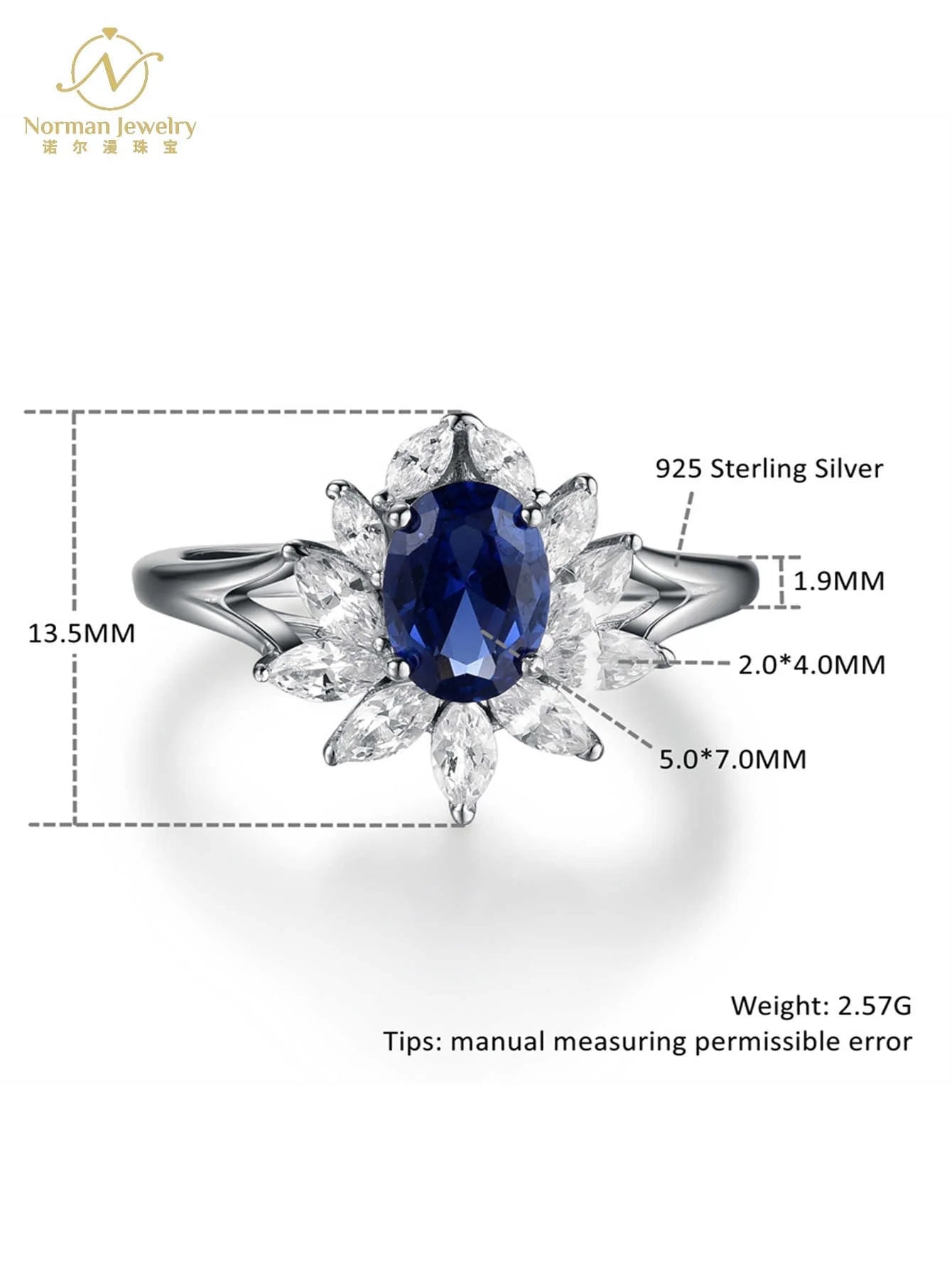 Women's Natural Royal Blue Sapphire Flower Ring Solid Gold Wedding or Engagement Jewelry for Parties