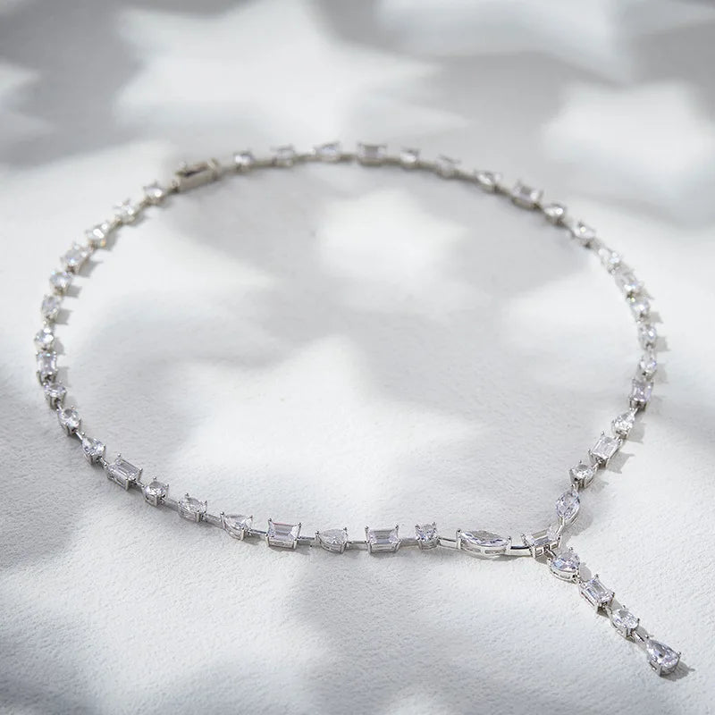 Rhodium Plated Necklace Choker High Quality Fashion Jewelry with Diamond for Wedding Birthday Gift Couples Men Women