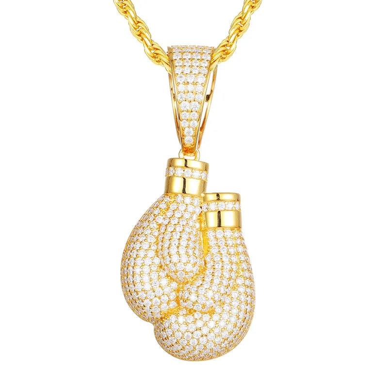 S925 Silver Inlaid Moissanite Pendant Unisex Boxing Gloves Bamboo Chain High Quality European American Trendy Hip Hop Parties
