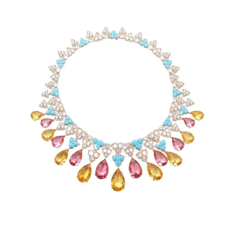 Brass Plated Champagne Gold Exaggerate Sexy Fashion Colorful Evening Dress Necklace Morgan Powder Luxury Jewelry Short Chain