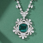 Rhodium Plated Fine Pendant Necklace Exquisite Fan-Shape with Handmade Zircon Inlay Elegant Charm for Weddings Banquets Parties