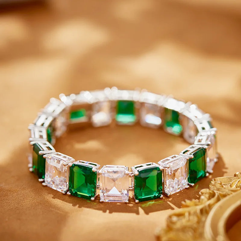 18K Gold-Plated Brass Bracelet for Men and Women Emerald Rhodium Plated Luxurious Daily Accessory for Engagement