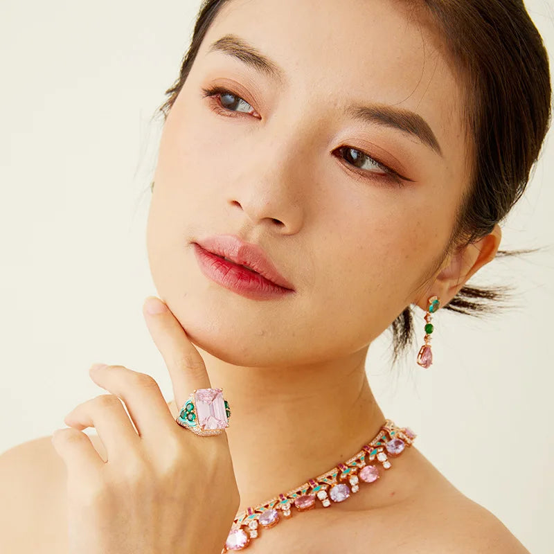 High Quality Champagne Plated Powder Wedding Ring Featuring Morgan Zircon for Arab Saudi Brides Bridesmaids Parties