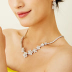 Women's High-End Rhodium-Plated Zircon Floral Necklace Elegant Evening Dress Collarbone Chain Fine Pendant Necklaces