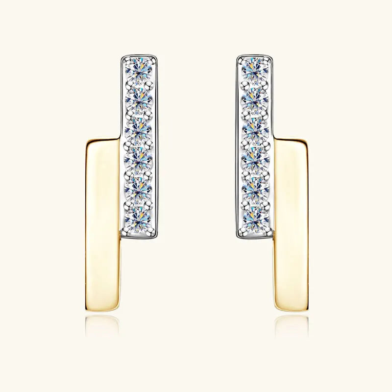 Fashion INS Style One-Word Moissanite Stud Earrings New Trendy Simple Minimalist Design S925 Sterling Silver with Gold Plating