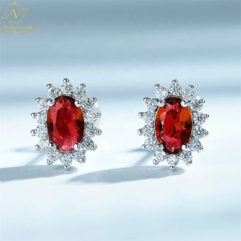 Luxury Rhinestone Blue Zircon Earrings Trendy Sterling Silver Hoop Earrings for Women Floral Shape Pattern Fashion Jewelry