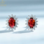 Luxury Rhinestone Blue Zircon Earrings Trendy Sterling Silver Hoop Earrings for Women Floral Shape Pattern Fashion Jewelry