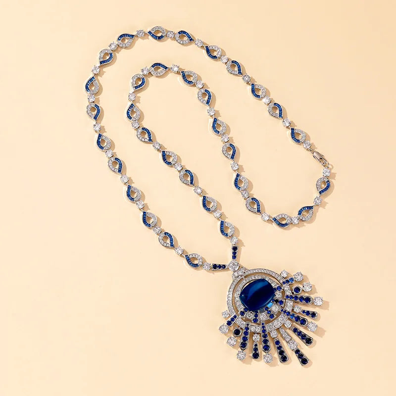 Blue Square Luxury Sweater Chain Emerald Zirconia Stylish Bohemian Style Religious Diamond Agate Pearl for Women for Shopping