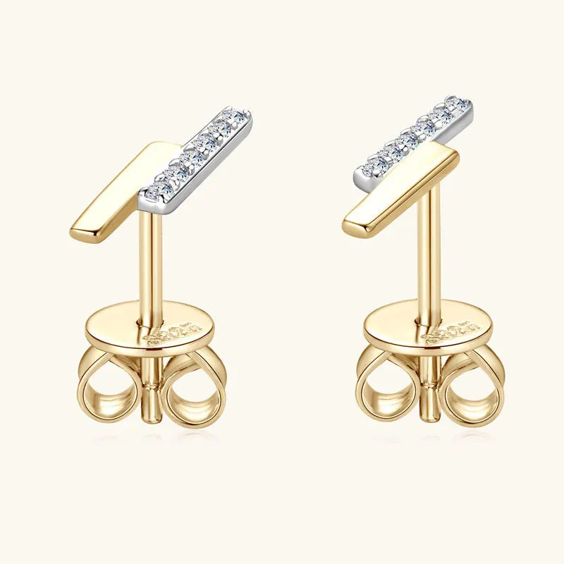 Fashion INS Style One-Word Moissanite Stud Earrings New Trendy Simple Minimalist Design S925 Sterling Silver with Gold Plating