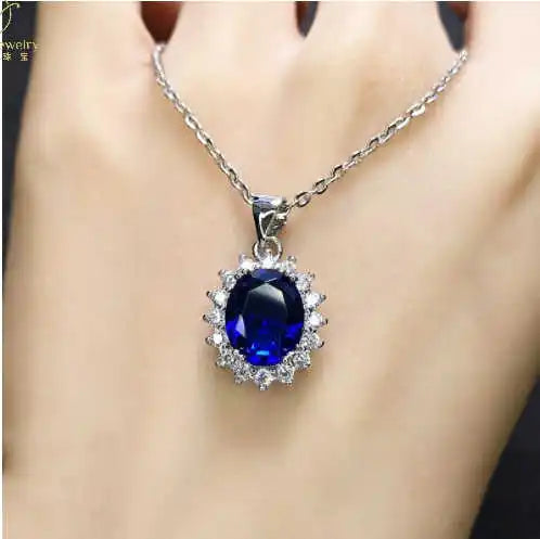 Hot Sale European and American Senior Princess Round Sapphire Necklace with Multi-Color Pendant Flower-shaped Chain Necklace