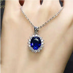 Hot Sale European and American Senior Princess Round Sapphire Necklace with Multi-Color Pendant Flower-shaped Chain Necklace