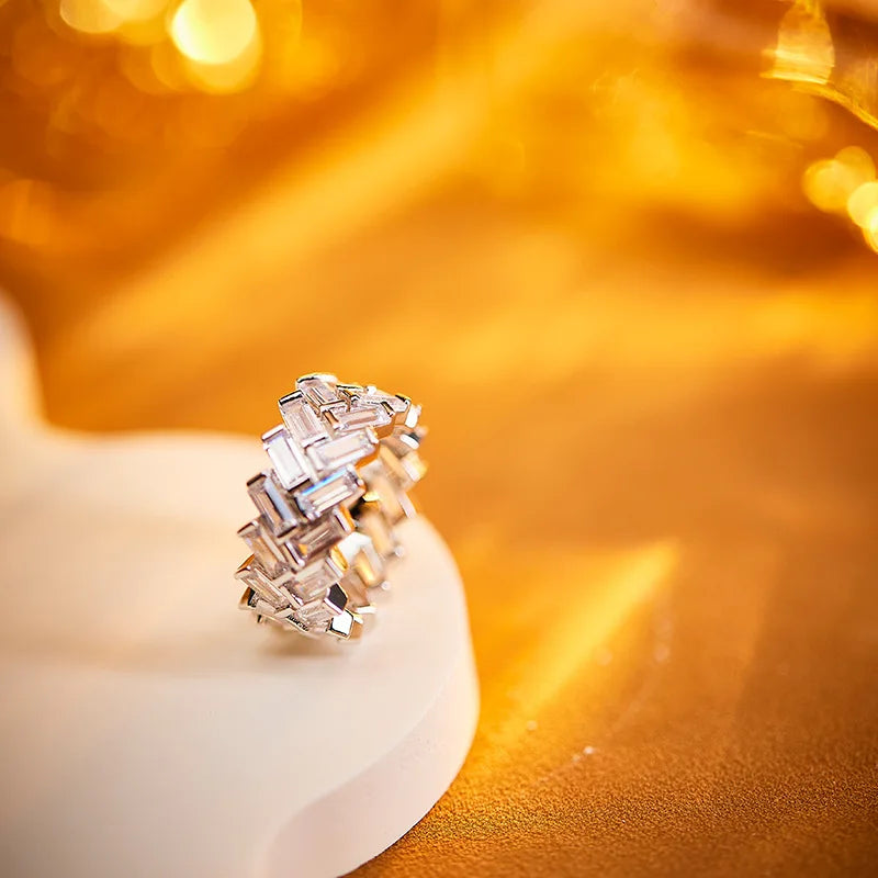 Full Iced Square Zircon Gemstone Couple Rings Jewellery Gold Silver Korean for Women Men Brass CZ Ring Geometric Support 9g 12mm