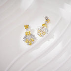 18K Gold-Plated European American Style Yellow Diamond Earrings High-End Luxurious Square Diamonds Medium Long Drop Women's
