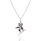Creative Personality 3D Stereoscopic Red Panda Pendant Necklace Brass Skateboard Bear in Trendy Hip-Hop Style for Parties