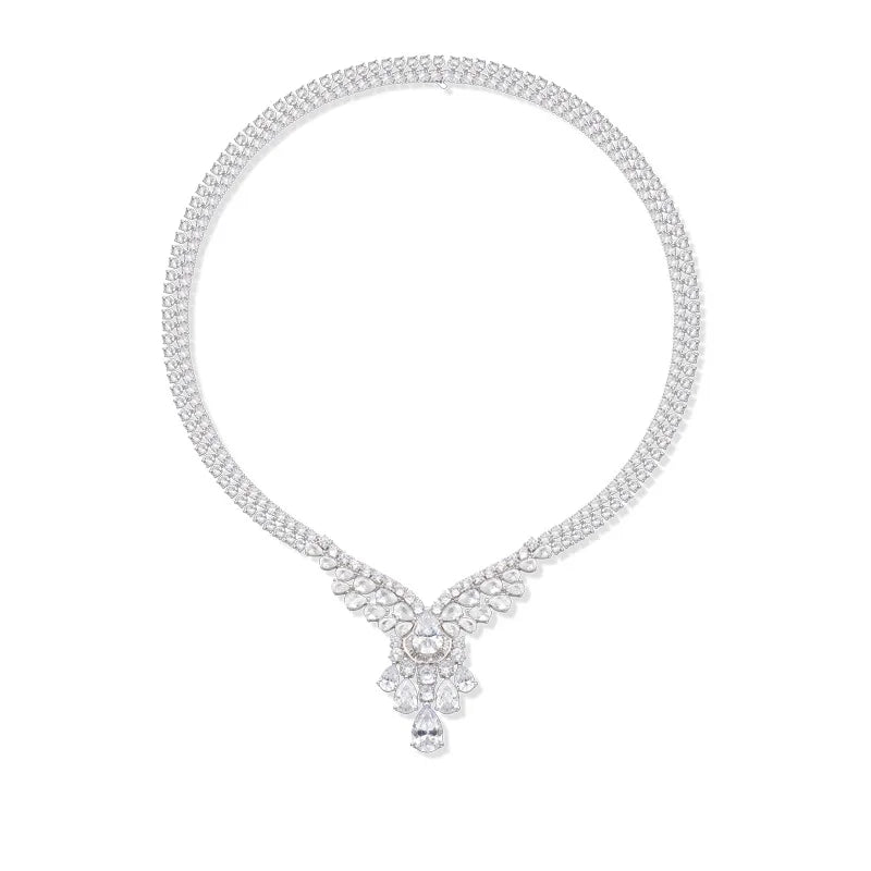 Rhodium Private Custom Fashionable Women's Marquise Shaped Zircon Necklace with a Luxurious Design and Collarbone Chain