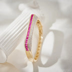 Champagne Plated Straight Shaped Bracelet with Red Zircon Plating High-End Fashionable Jewelry Accessories Men Women Engagement