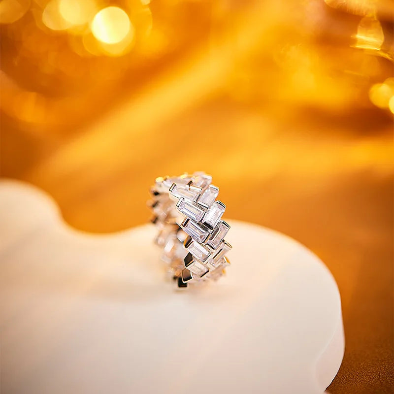 Full Iced Square Zircon Gemstone Couple Rings Jewellery Gold Silver Korean for Women Men Brass CZ Ring Geometric Support 9g 12mm