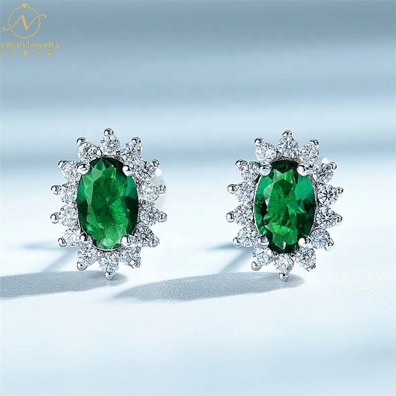 Luxury Rhinestone Blue Zircon Earrings Trendy Sterling Silver Hoop Earrings for Women Floral Shape Pattern Fashion Jewelry