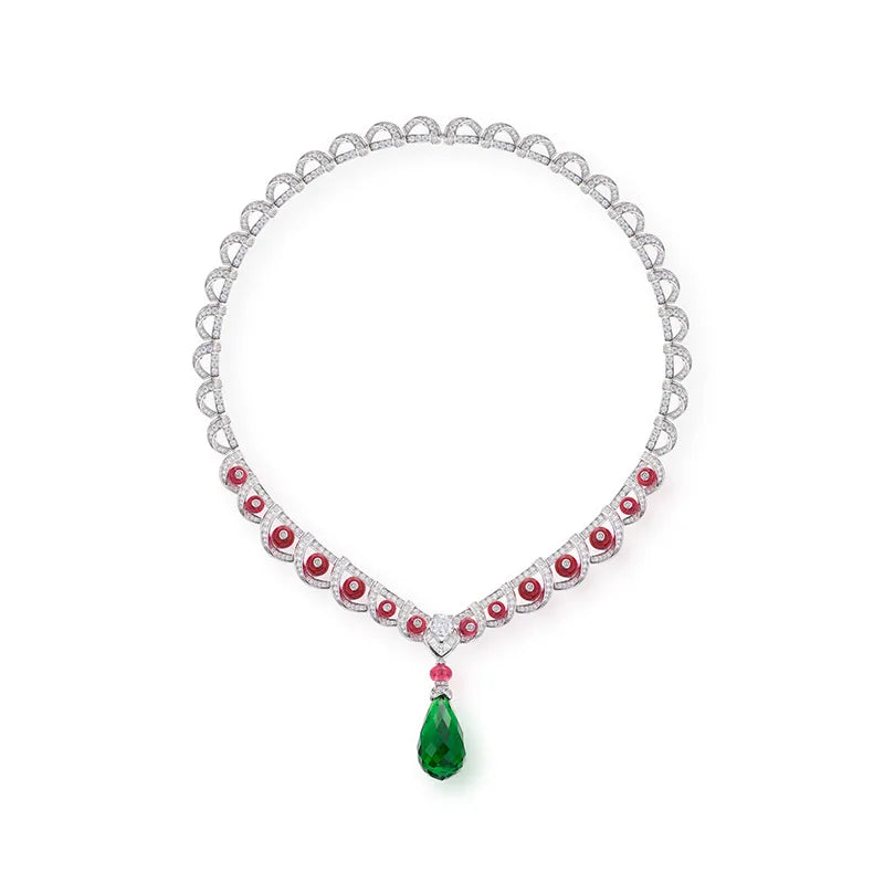 Trendy Crystal Water Necklace with Exquisite Rhodium-Plated Goddess Design Brass Pendant Green Water Droplet for Grandmothers