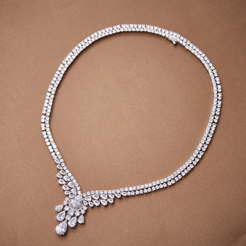 Rhodium Private Custom Fashionable Women's Marquise Shaped Zircon Necklace with a Luxurious Design and Collarbone Chain