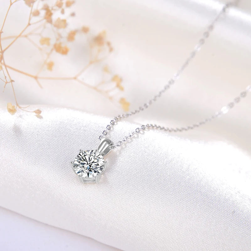 Sn278 925 Sterling Silver Classic Advanced 6 Prong Setting Necklace 9mm AAAA Cubic Zirconia for Women's Engagement Wedding Party