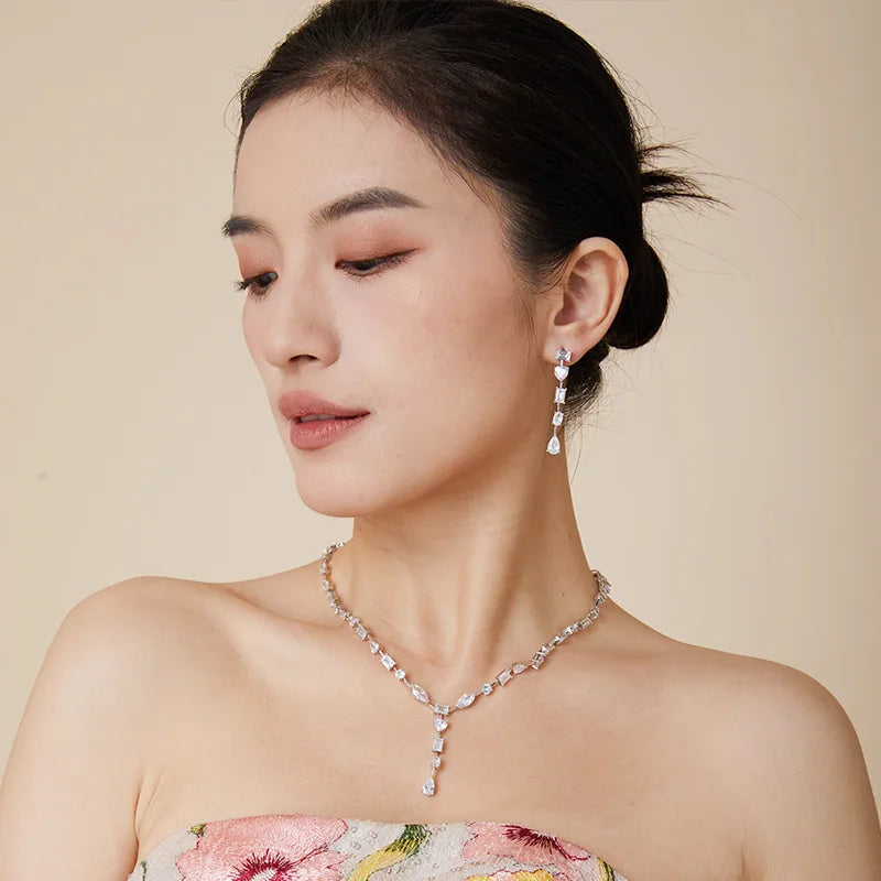 Rhodium Plated Necklace Choker High Quality Fashion Jewelry with Diamond for Wedding Birthday Gift Couples Men Women