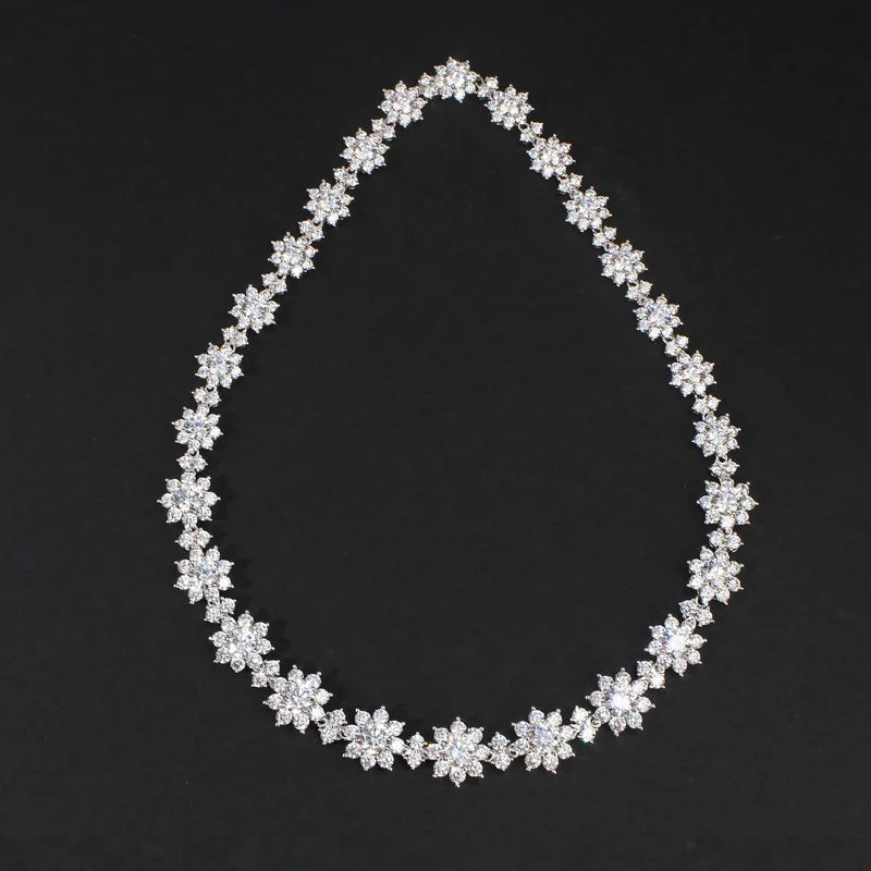 Flower Shape Tennis  Necklace Cubic Zirconia Brass Tennis Chain Rhodium Plated Tennis  Necklace  for Girls