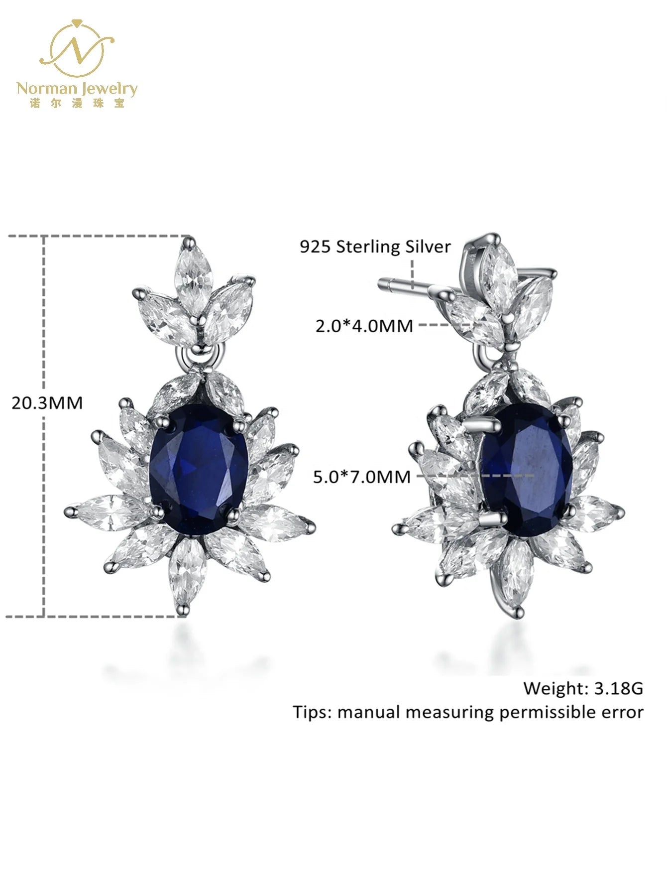 Luxury Gemstone Jewelry White Gold Natural Unheated Cornflower Sapphire Wedding Earrings