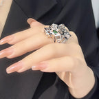 Women's Trendy Gold-Plated Brass Leopard Zircon Ring Creative Fashion Tarnish-Free Jewelry with Bezel Setting Inlay