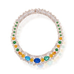 Flower Necklace for Women Hand-Inlaid with High-End Colored Zircon Stylish Evening Wear Chain for Weddings and Gifts