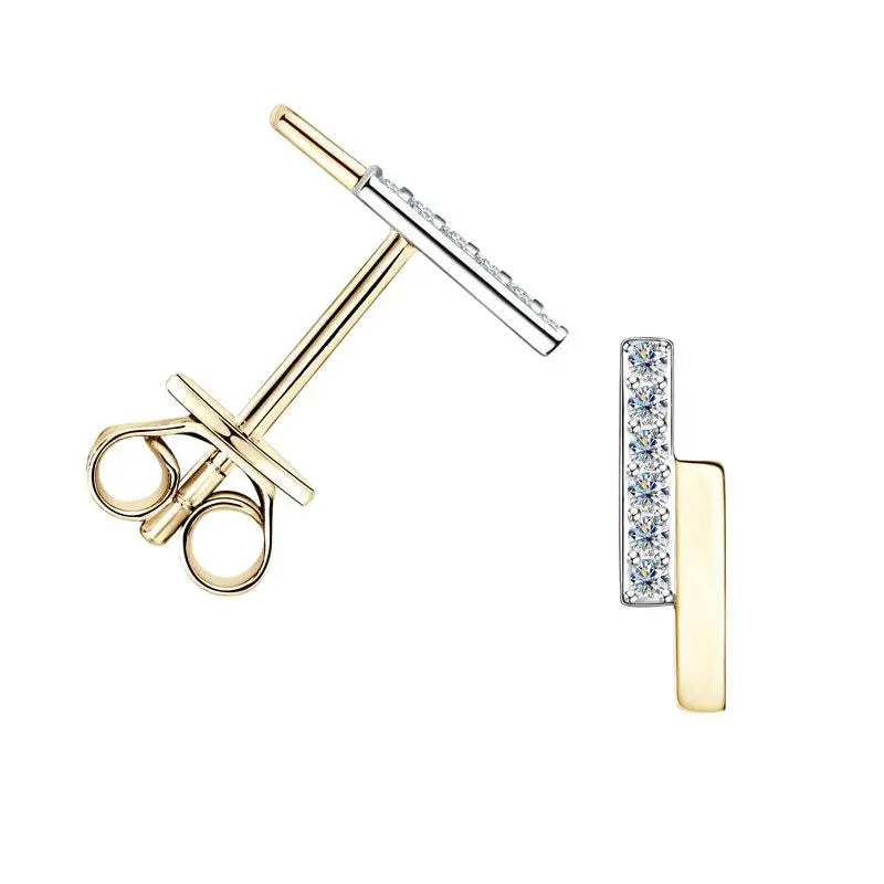 Fashion INS Style One-Word Moissanite Stud Earrings New Trendy Simple Minimalist Design S925 Sterling Silver with Gold Plating