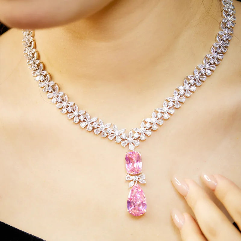 Luxury French Pearl Studded Teardrop Necklace for Women Trendy Collarbone Chain Diamond Necklace for Wedding or Evening Dress