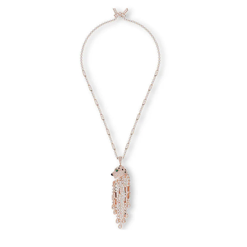 18K Gold-Plated Exquisite Pendant Necklace Zircon Heavy Industry Enamel Leopard Print Tassel Men's Women's Luxury Sweater Chain