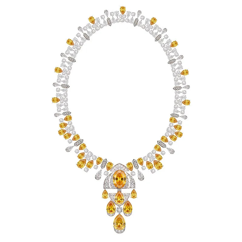 High Class Jewelry Brass Rhodium Plated Yellow Ladies Evening Dress Banquet Evening Dress Necklace