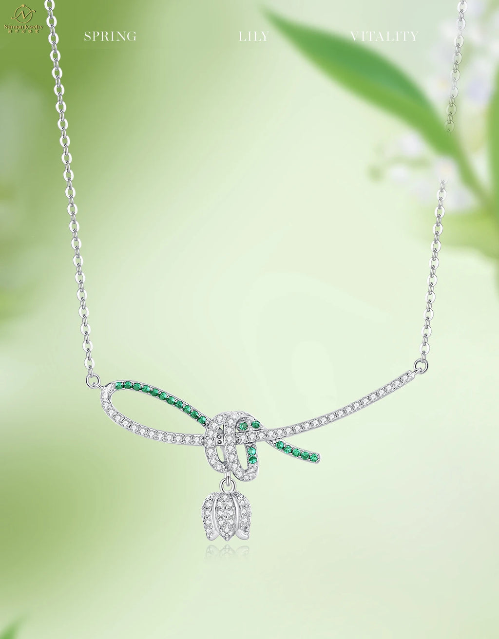 Collection 925S Fine Women's Necklace Spring Bells 5A Zirconia Rhodium Plated Pendant 925 Sterling Weddings Parties