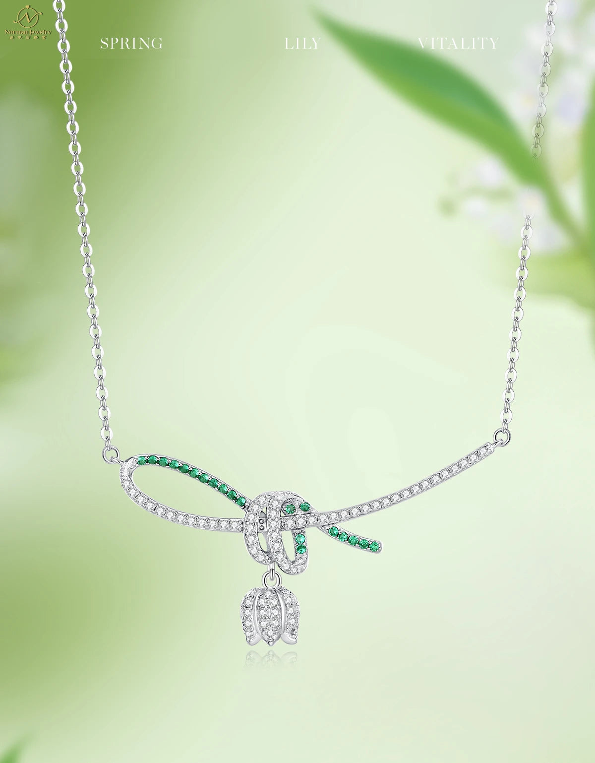 Collection 925S Fine Women's Necklace Spring Bells 5A Zirconia Rhodium Plated Pendant 925 Sterling Weddings Parties