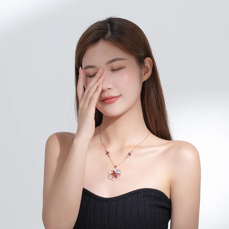 Women's Fine Pendant Necklace New Caibao Micro-Inlaid Gold Plated Atmospheric Fan Shaped Medium Long Sweater