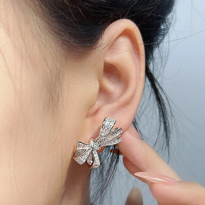 Brass Plated 18K Gold Anti Allergy Fashion Personalized Cute Bow Earrings for Women