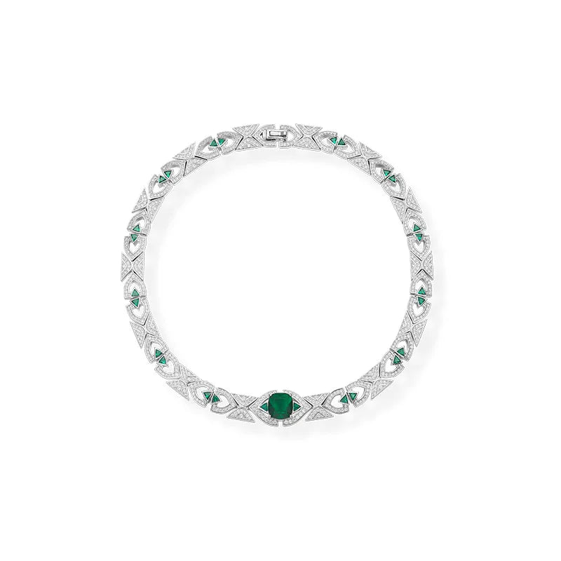 Wholesale Brass Electroplated Green Small Fan Chocker Necklace Set Women's Evening Dress Jewelry