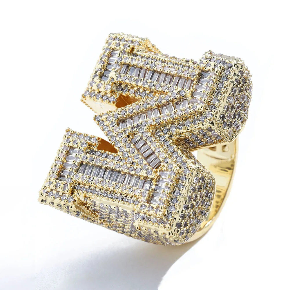 New Hip Hop M-Character Zircon Letter Ring Wholesale Men's Trendy Style Trendy Men's Personalized Ring